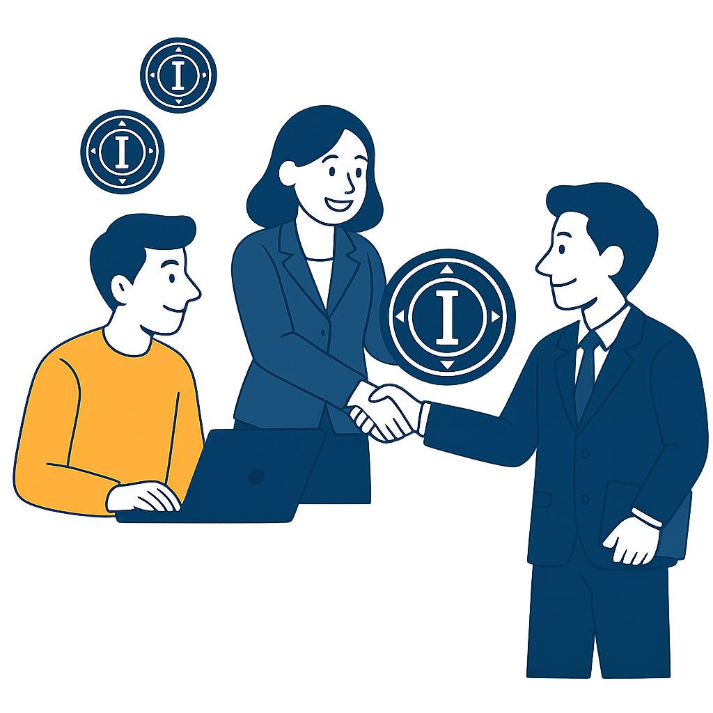 Illustration of professionals and currency